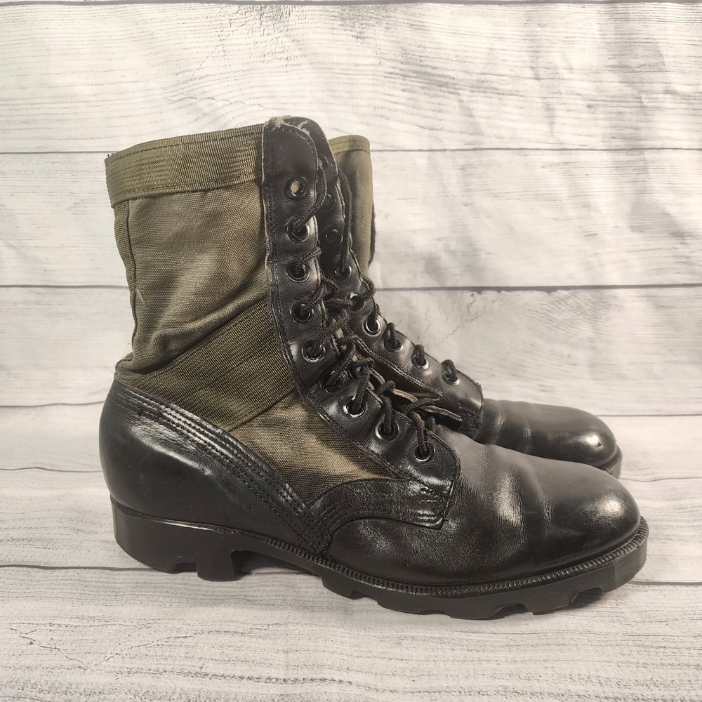 Ro-Search Men's Size 9R Vintage Military Jungle Boots Black Leather Olive Canvas
